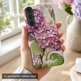 Vintage Hydrangea & Butterfly Rosa Personalisiert Samsung Galaxy Hülle