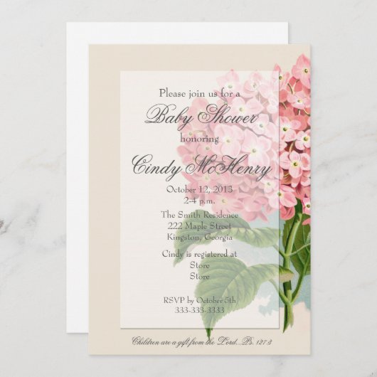 Vintage Hydrangea Kinderdusche Einladung (Vorne/Hinten)