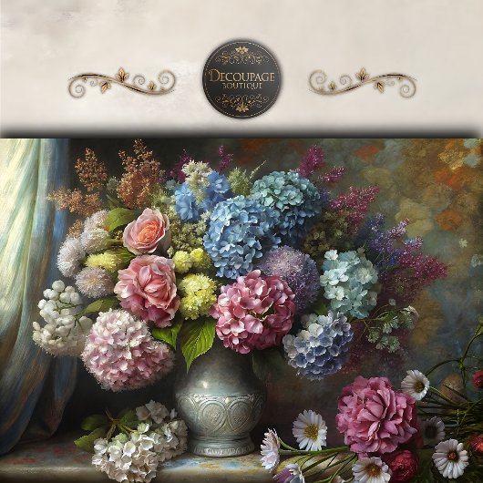 Vintage Hydrangea-Rosen-Sträuße-Decoupage Seidenpapier
