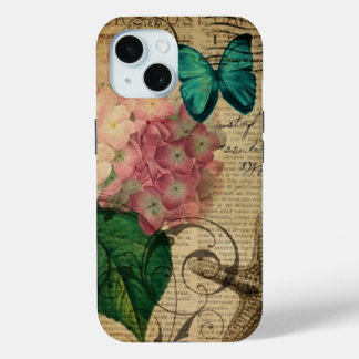 Vintage Hydrangea-Schmetterling-Botanische Kunstmo Case-Mate iPhone Hülle