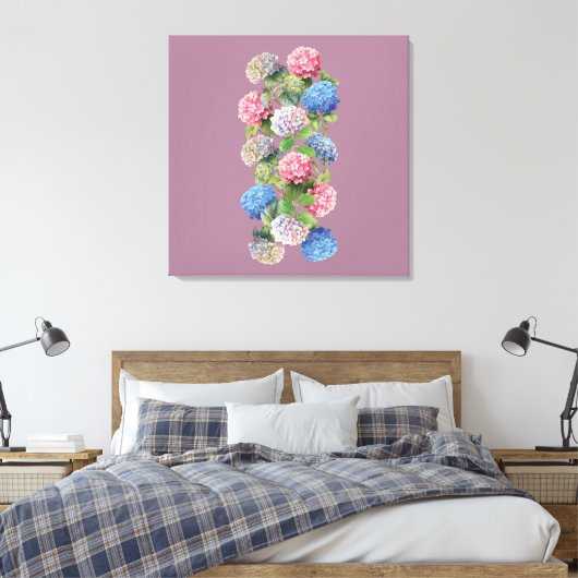 Vintage Hydrangea Stretched Canvas Leinwanddruck (Insitu (Schlafzimmer))