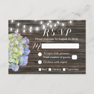 Vintage Hydrangea String Lights Barn Wood UAWG RSVP Karte