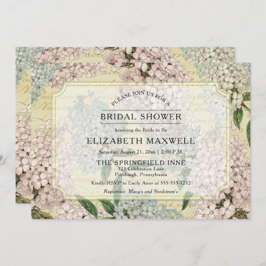 Vintage Hydrangeas | Französisches Ephemera-Brautp Einladung (Vorne/Hinten)