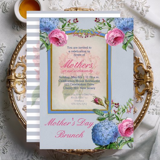 Vintage Hydrangeas Pink | Blue Mother Day Brunch Einladung