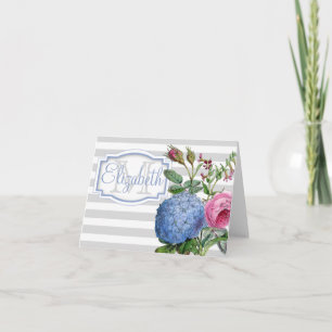Vintage Hydrangeas   Rose Streifen Monogramm Nr.