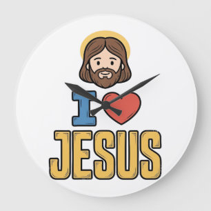 Vintage I Love Jesus Christliches Grafikdesign Große Wanduhr