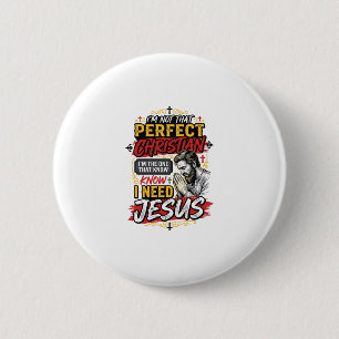 Vintage I Need Jesus Christliches T-Shirt Design_1 Button