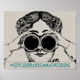 Vintage I Spy Hochzeit Social Media Hashtag Schild