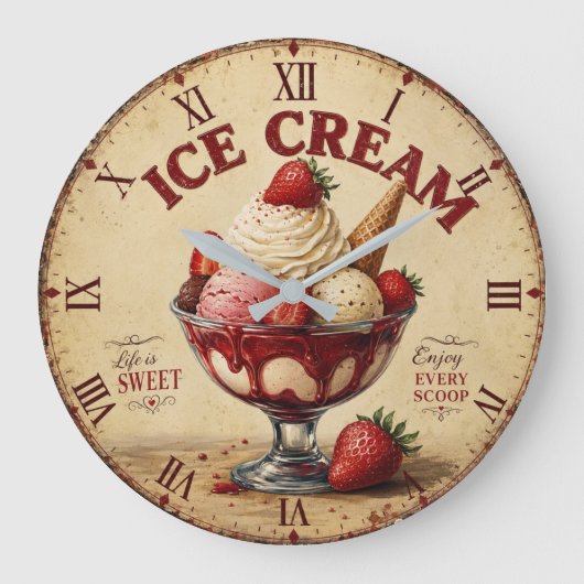 Vintage Ice Cream Große Wanduhr (Vorderseite)