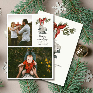 Vintage Ice Skate Multi Foto Flat Holiday Card Feiertagskarte