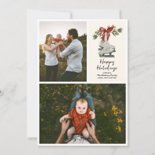 Vintage Ice Skate Multi Foto Flat Holiday Card Feiertagskarte