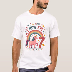 Vintage Ich war 6 Jetzt bin ich 7 Einhorn Geburtst T-Shirt