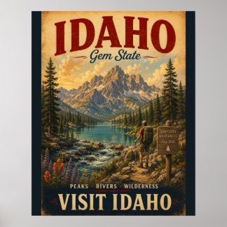 Vintage-Idaho-Gem-State-Reiseplakat mit landschaft Poster