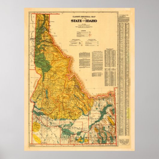 Vintage Idaho Mineral & Natural Resources Karte Poster (Vorne)
