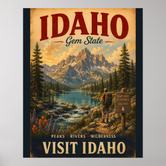 Vintage-Idaho-Reiseplakat mit friedlicher Wildnis Poster