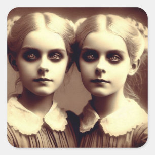 Vintage identische Twins Spookoky Antique Quadratischer Aufkleber