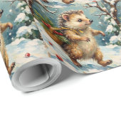 Vintage-Igel mit Weihnachtsbeerkorb Geschenkpapier (Rolleneckpunkt)