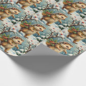 Vintage-Igel mit Weihnachtsbeerkorb Geschenkpapier (Ecke)