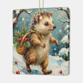 Vintage-Igel mit Weihnachtsbeerkorb Keramikornament (Links)