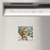 Vintage Igel mit Weihnachtsbeerkorb Magnet (In Situ (Geschirrspüler))