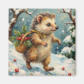 Vintage Igel mit Weihnachtsbeerkorb Magnet (Vorne)