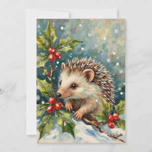 Vintage Igel unter Stechpalmen-Weihnachten Feiertagskarte