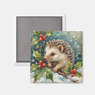 Vintage Igel unter Stechpalmen-Weihnachten Magnet