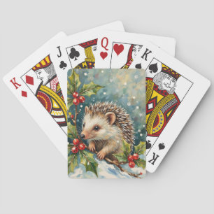 Vintage Igel unter Stechpalmen-Weihnachten Spielkarten