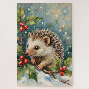 Vintage-Igel unter Weihnachts-Stechpalme Puzzle