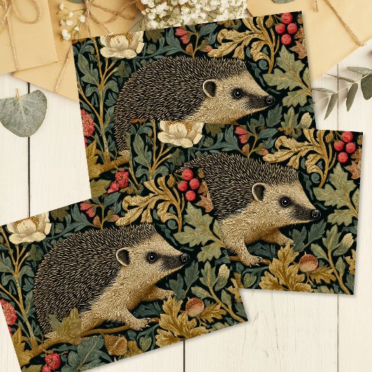 Vintage-Igel-Wald-Blumen William Morris  Seidenpapier
