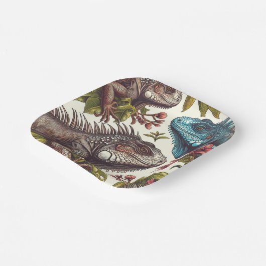 Vintage Iguana Nahtlose Malerei Pappteller (Gewinkelt)