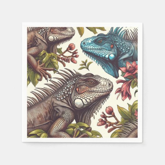 Vintage Iguana Nahtlose Malerei Serviette (Vorderseite)