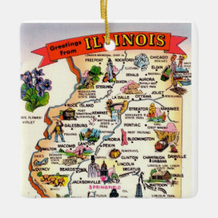 Vintage Illinois-Karte Keramikornament