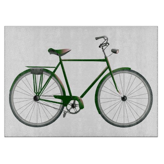 Vintage Illustrated Bicycle Art Glass Schneidebrett (Vorderseite)