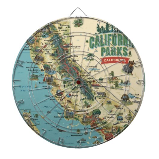 Vintage Illustrated California Parks Map Art Dartscheibe (vorne)