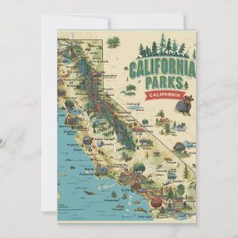 Vintage Illustrated California Parks Map Art Feiertagskarte