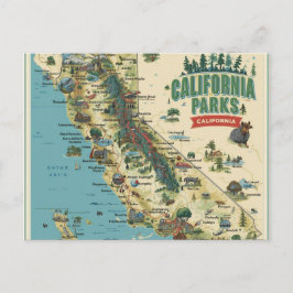 Vintage Illustrated California Parks Map Art Feiertagspostkarte
