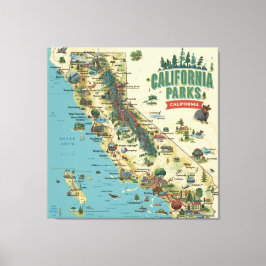 Vintage Illustrated California Parks Map Art Leinwanddruck
