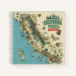 Vintage Illustrated California Parks Map Art Notizblock