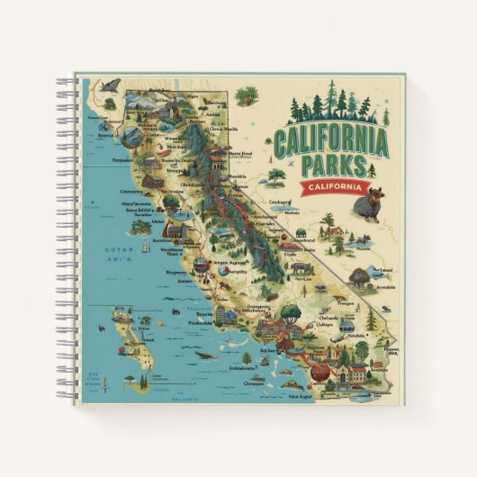 Vintage Illustrated California Parks Map Art Notizblock (Vorderseite)