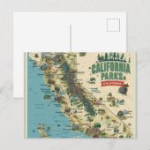 Vintage Illustrated California Parks Map Art Postkarte (Vorne/Hinten)