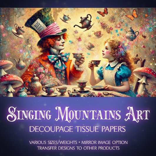 Vintage Illustration Alice Mad Hatter Decoupage Seidenpapier