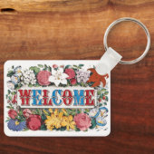 Vintage Illustration BEGRÜSSEN mit Blume Schlüsselanhänger (Vorderseite)