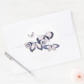 Vintage Illustration, blaue Schmetterlinge Runder Aufkleber (Umschlag)