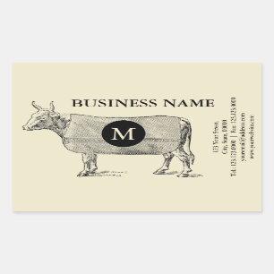 Vintage Illustration Cow Blanket Monogram Sticker
