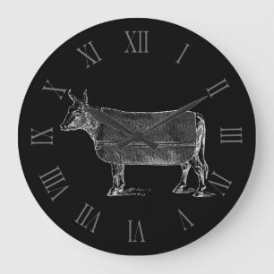 VINTAGE ILLUSTRATION Cow blanket Roman Numerals B Große Wanduhr