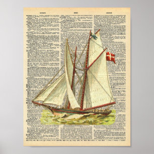 Vintage-Illustration dänisches Schiff Wörterbuchse Poster