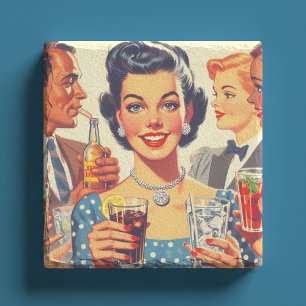Vintage Illustration der 50er Jahre Drink People Steinuntersetzer