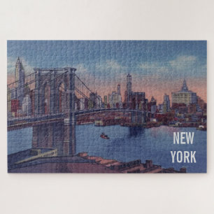 Vintage-Illustration der Brooklyn Bridge New York Puzzle
