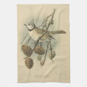 Vintage Illustration der europäischen Crested Tit Geschirrtuch